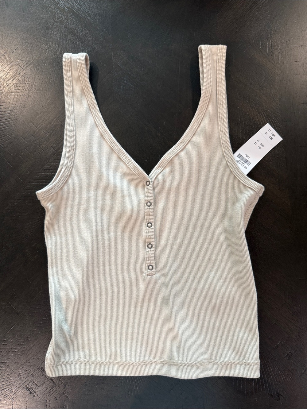 Ribbed Henley Tank Top in Light Beige - Women's